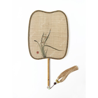 手工刺绣国家级非遗夏布绣宫扇《幽兰》